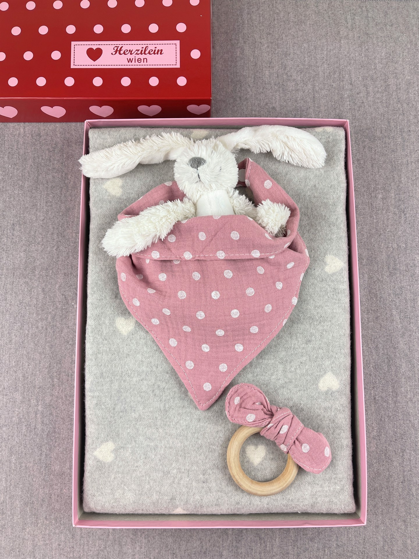 Geschenkbox Set No. 35 Herzen rosa/grau dots