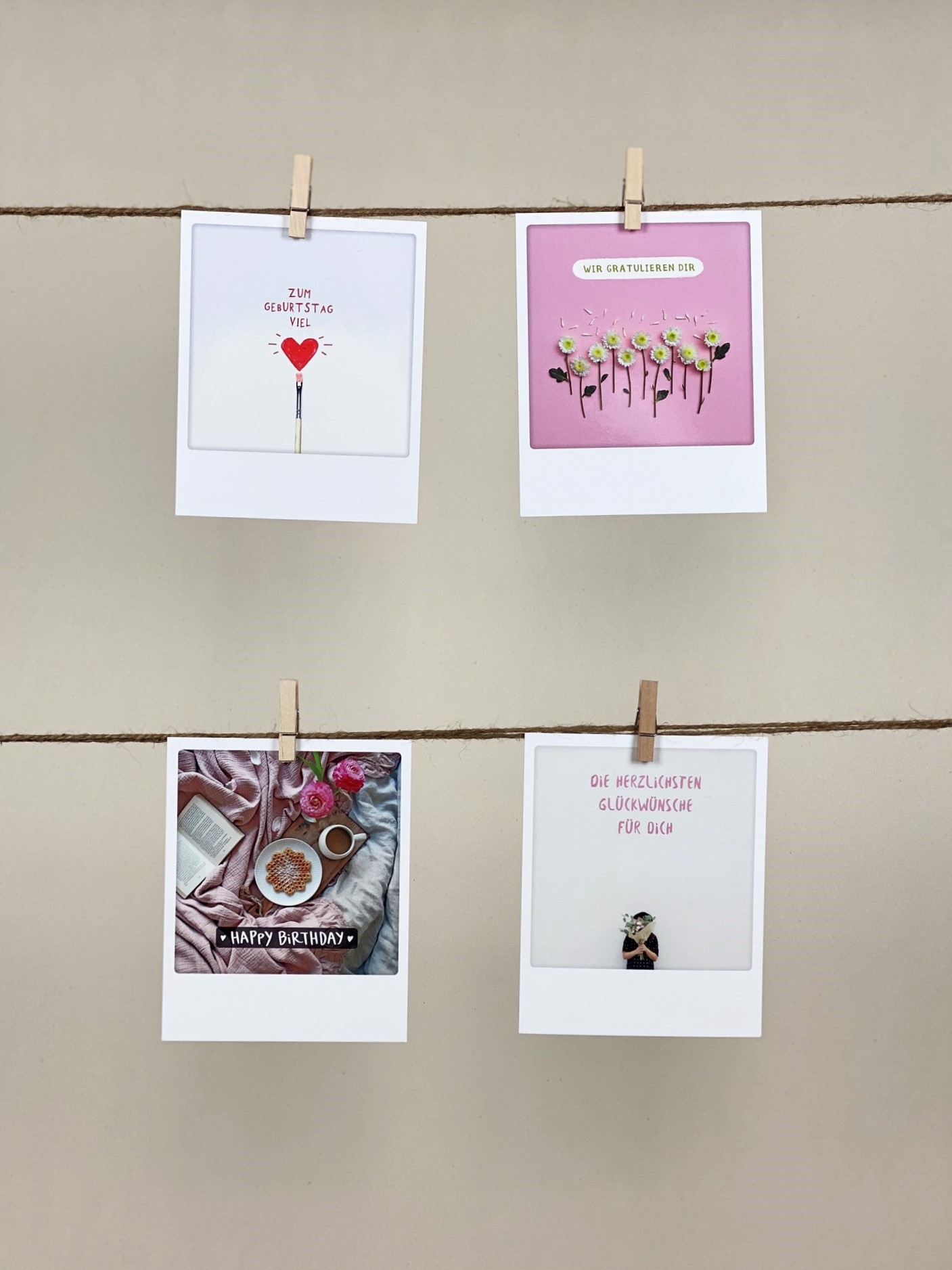 Polaroid-Karten-Set Geburtstag rosa
